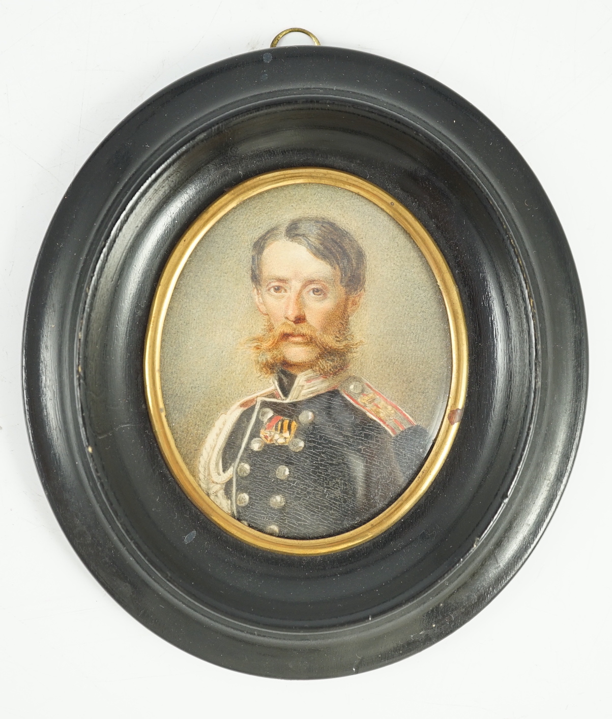 French School circa 1850, Portrait miniature of an army officer, watercolour and gum arabic on paper, 6.5 x 5.2cm.